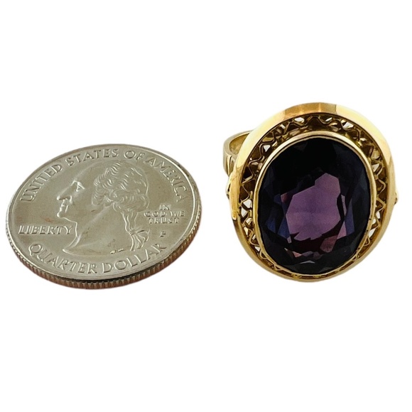 18K Yellow Gold Lab Created Oval Purple Sapphire Ring Size 7.25 #15673 - Picture 9 of 10